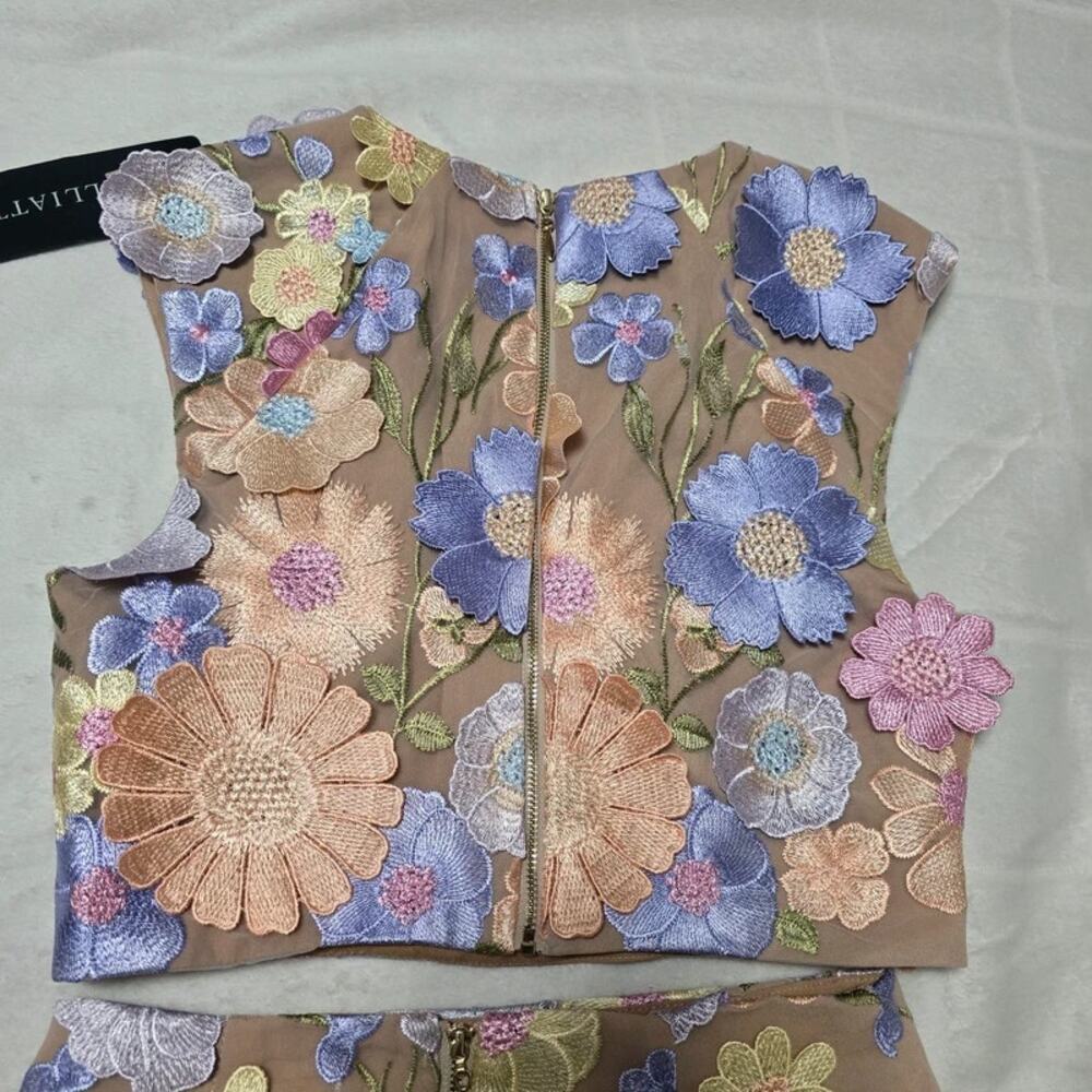 Designer Elliat 2 Piece Pastel Floral Avalynn Mini Skirt & Crop Top Set XS - Picture 10 of 11